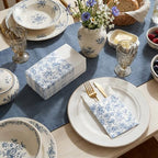 Potchen 100 Pcs Linen Feel Napkins Disposable, Something Blue Bow Flowers - Image 2