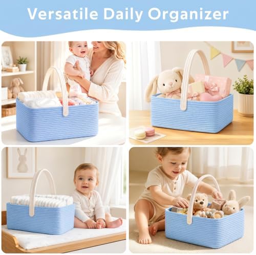 Large Woven Basket for Gifts Empty, Storage Basket 15" x 11" x 6.5" with Glitter Tulle, Ribbon and Card Paper, One-Handle Design, DIY Time for Holiday Gifts, Baby & Pet Toys, Graduation - Blue - Image 5