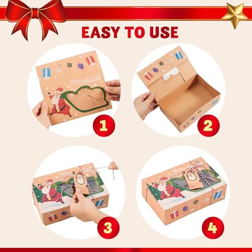 JOYIN 24 PCS Christmas Cookie Gift Baking Box 8.75" x 5.75" x 2.75” with Window Auto-Popup, Xmas Holiday Treat Boxes Containers with Tags for Party Favor Pastries, Cupcake, Brownies, Donut Gift-Giving - Image 4