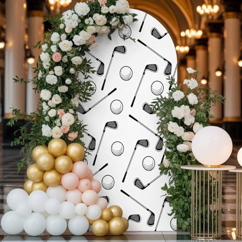 Golf Balls Arch Backdrop Cover 6.6 FT, Retro Sports Style Golf Poles Minimalist Modern Wedding Arch Cover Stretchy Backdrop Stands Covers for Birthday Party Ceremony Banquet Decor - Image 4
