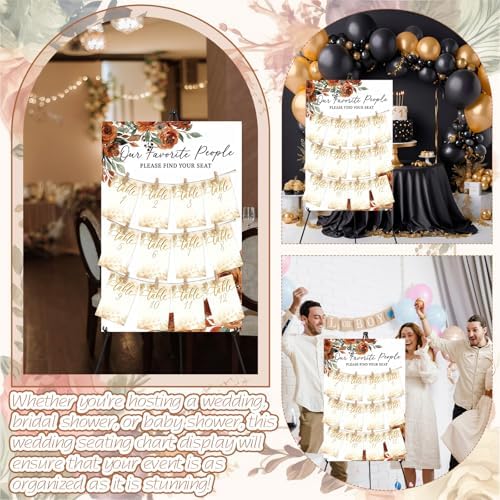 Pinkunn Terracotta Floral Wedding Seating Chart with Easel Display Stand 15.8 x 23.6 Inch Rose Wooden Rustic Seating Chart Board Please Find Your Seat Sign for Baby & Bride Shower Wedding Sign Decor - Image 4