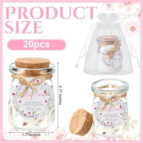 Threlaco 20 Wildflowers Pcs Baby Shower Favor Candle Glass Jar - Image 3