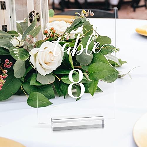 Clear Wedding Table Numbers 1-30 with Stands, 5x7 Inch Clear Acrylic Sign Printed White Calligraphy Font, Acrylic Table Numbers with Holder for Wedding Party Reception - Image 5