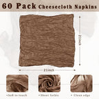 Brown 60 Pack Cheesecloth Napkins Washable 21x21 Inches Brown Cloth Napkins Set of 60 Dinner Table Napkins for Wedding Summer Bridal Baby Shower Rustic Boho Cotton Gauze Party Table Decor - Image 3