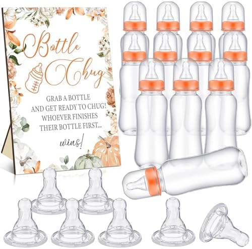 Trelaco 12 Pcs Pumpkin Baby Shower Game Fall Baby Bottle Chug Wooden Sign by TrelaCo