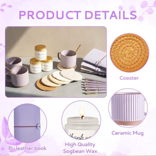 Baby Shower Prizes for Game Winners Baby Shower Games Prizes Ceramic Mugs with Metal Spoons Woven Coasters Notebooks Scented Candles Gift Bags Wedding Bridal Shower Favors for Guests (2, Purple) - Image 5