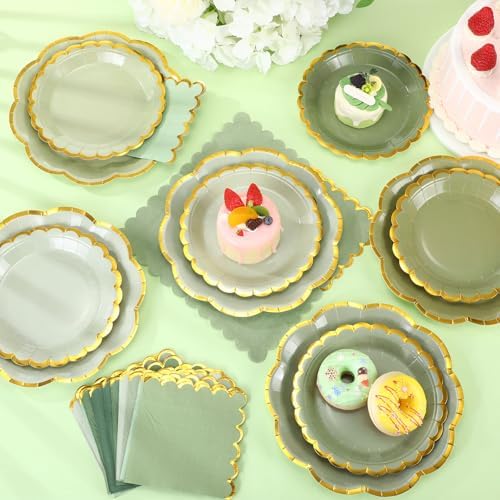 144 Pcs 48 Guests Sage Green Paper Plates and Napkins - Image 4