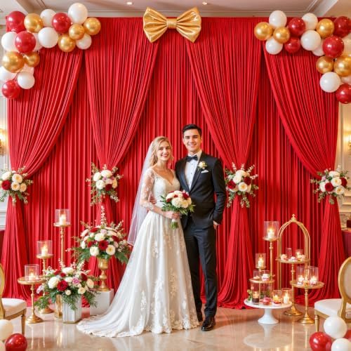 10x12ft Red Backdrop Curtains, Red for Backdrop Draping Fabric for Wedding Party Bridal Baby Shower Prom Birthday Graduation 5x12FT, 2 Panels - Image 3