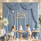 gogoparti 20x12ft Dusty Blue Backdrop Curtain for Wedding Parties, 4 Panels (5x12 ft Each) Wrinkle-Free Dackdrop Curtains, Silky Draping Fabric for Birthday Party, Baby Shower, Photo Background - Image 2