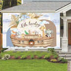 15X10ft Noah's Ark Baby Shower Photo Backdrop Photography Background, Oh Baby Boho Cartoon Animal Woodland Ocean Newborn Kid Party Backdrops Photo Booth Prop Decorations Wall Decor Tablecloth - Image 3