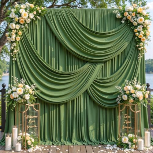 10 x 10ft Forest Green Backdrop Curtains, Green Wrinkle Free Draping Fabric Wedding Birthday Baby Bridal Shower Graduation Party Drapes for Backdrop Photography Photo Booth Background Decoration - Image 5