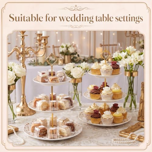 Thenshop 2 Pcs 3-tier Cupcake Stand Melamine 12" 10" 8" Serving Tray, White - Image 6