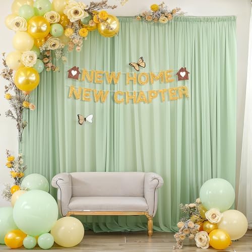 10ft x 10ft Sage Green Backdrop Curtains, Wrinkle-Free Sheer Chiffon Fabric Backdrop Drapes for Wedding Arch Party Ceremony Stage Photo Decoration - Image 4