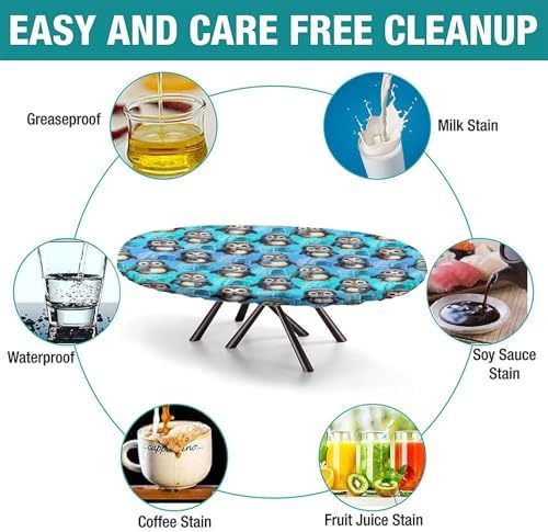Bundled Up Penguins Fabric Print Oval Table Cloths Stain Resistant Oilproof Elastic for Event Wedding Banquet & Parties Fits for 48" x 68" Oval Table - Image 3