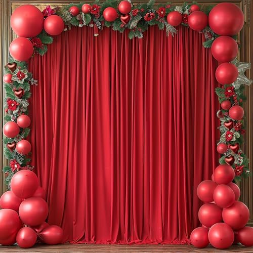 10x10ft Wrinkle Free Red Backdrop Curtain for Parties Soft Fabric Drapes Wedding Red Curtain Backdrop for Birthday Party Decorations Background for Photography 5x10ft, 2 Panels by ESGOTBME