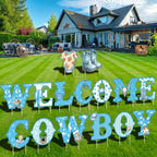 Sliner 15 Pcs Welcome Cowboy Baby Shower Decoration 15 Inch Blue Yard Signs with Stakes Large Lawn Sign for Gender Reveal Newborn Welcome Home Outdoor Party Decoration by Sliner