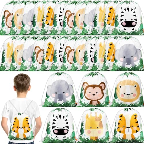 Ferraycle 40 Pack Safari Jungle Animal Drawstring Bags, Kids Party Favors by Ferraycle