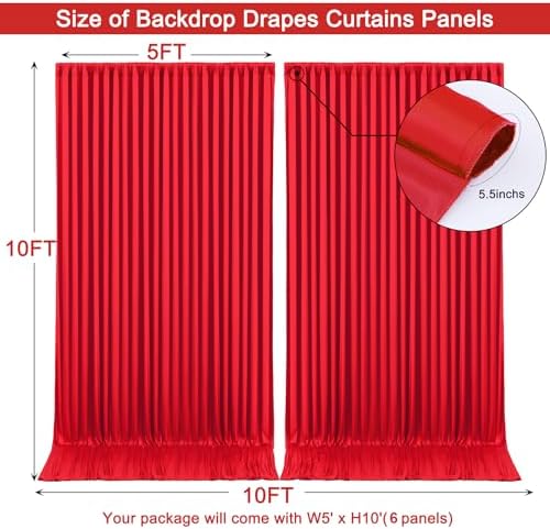 30x10ft Red Backdrop Curtain for Wedding Parties Wrinkle Free Fabric Red Drapes Backdrop Decoration for Baby Shower Birthday Photography Decoration 6 Panels, 5ft x 10ft - Image 4