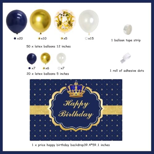 Royal Prince Birthday Decorations for Boy Royal Blue Balloon Garland Kit with Prince Birthday Photography Backdrop Crown Balloon for Prince Birthday Baby Shower Decorations - Image 6