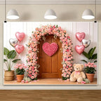 10x7ft Valentines Day Photography Backdrop Pink Floral Arch Door Heart Balloon Bear Background for Wedding Bridal Shower Valentines Day Birthday Party Baby Shower Portrait Photoshoot Decor - Image 4