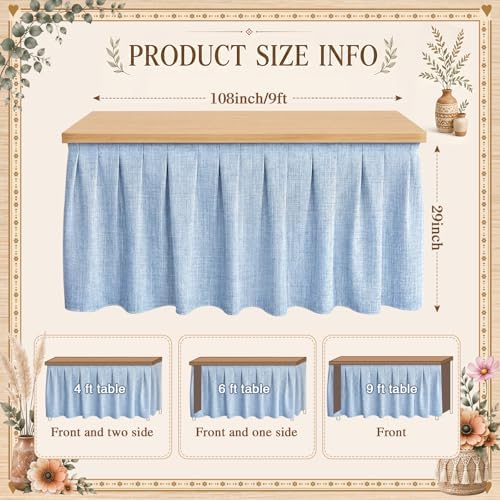 Tingjoo Pastel Blue 9 ft X 30'' Teacher Desk Skirts Linen Textured - Image 3