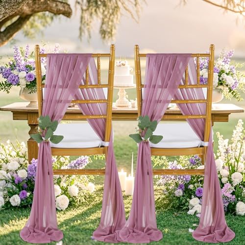 QueenDream Purple Chair Sashes Wedding Aisle Decorations: 16 Packs 8ft Long Draping Fabric Sheer Church Chair Cover Bulk for Party Banquet - Image 3