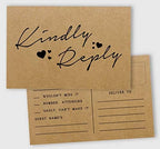 50 Blank RSVP Cards,RSVP Postcards No Envelopes Needed,Rustic Kraft Script Style Print Response Card,RSVP for Wedding,Baby Shower,Bridal Shower by Inkdotpot