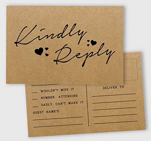 50 Blank RSVP Cards,RSVP Postcards No Envelopes Needed,Rustic Kraft Script Style Print Response Card,RSVP for Wedding,Baby Shower,Bridal Shower by Inkdotpot