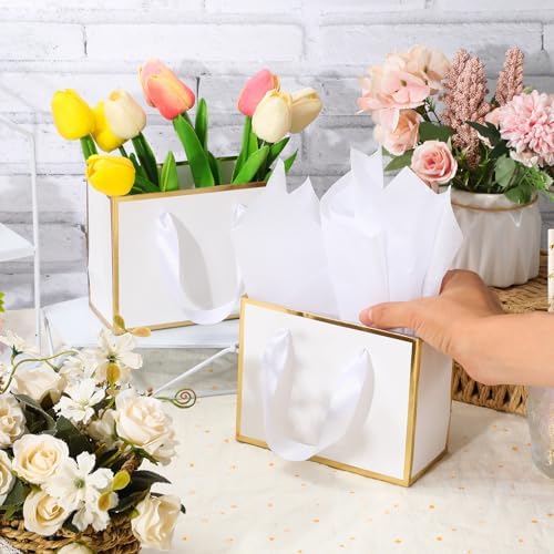 EQOREIIN 50 Pcs Metallic Paper Small Gift Bags with Handles & Tissue Paper - Image 3