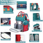Diaper Bag Backpack with Changing Station, Blue-Green - Image 3