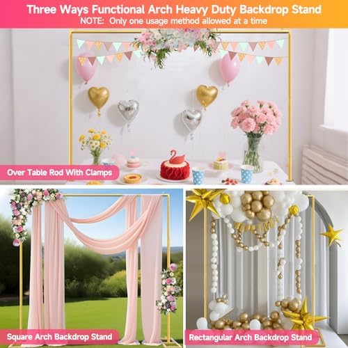 Square Backdrop Stand, Wedding Arch Heavy Duty Adjustable Stand, Over The Table Rod Stand with Clamps, Metal Gold Garden Balloon Frame for Baby Shower Party Decoration - Image 5