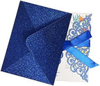 50Pcs Laser Cut Blue Wedding Invitation With Glitter Envelopes And Ribbons Blank Personalized Card Invitaciones Para quinceañera Birthday Baby Shower Christmas Party Bridal Shower - Image 7