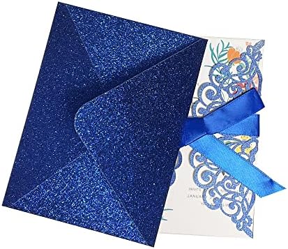 50Pcs Laser Cut Blue Wedding Invitation With Glitter Envelopes And Ribbons Blank Personalized Card Invitaciones Para quinceañera Birthday Baby Shower Christmas Party Bridal Shower - Image 7
