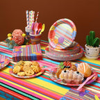 Funnymoom 452 Pcs Mexican Party Decoration for 50 Guest, Mexican Paper Plates Napkins Cups Tablecloth Cutlery Straws Fiesta Disposable Tableware Set for Mexico Taco Wedding Birthday Party Supplies - Image 6