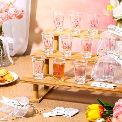 Pickmesh 100 Sets Baby Shower Party Favors for Guests 1.2 oz Acrylic Clear Shot Glasses Thank You Tag Card Organza Bag Twine for Baby Shower Gender Reveal Appreciation Theme Return Gift(Girl) - Image 5