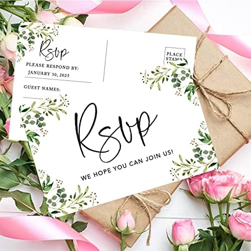 Andaz Press 56-Pack Personalized RSVP Postcards for Wedding Greenery Foliage Cardstock Response Reply Cards for Bridal Shower Baby Shower Birthday Event Custom Date and Return Address 4 x 6-Inch - Image 3
