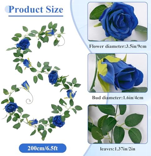 U'Artlines 5 Pack Artificial Royal Blue Rose Garlands Flower Vines 32.5 ft - Image 2