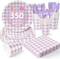 Vyntra 350-Pc Lavender Gingham Paper Plates and Napkins Party Supplies by PartyTablewareSupplies