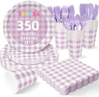 Vyntra 350-Pc Lavender Gingham Paper Plates and Napkins Party Supplies by PartyTablewareSupplies