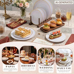 KIRE 100PCS White Plates with Gold Trim - Plastic Disposable Plates - Includes 50Pieces 10.25inch Dinner and 50Pieces 7.5inch Dessert/Salad Plastic Plate for Wedding Receptions/Party/Thanksgiving - Image 5