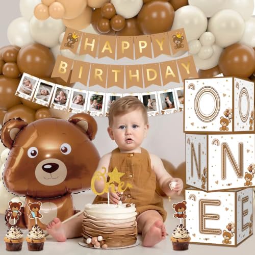 Beary First Birthday Decorations for Boy, 147PCS 1st Party Supplies Balloon - Image 5