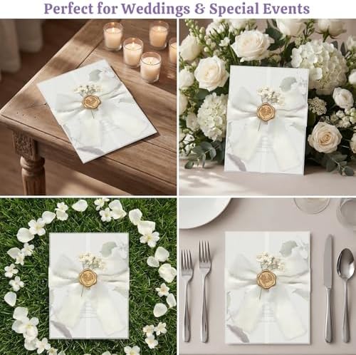 100 Sets Wedding Invitation Kit, Pre-Folded Vellum Jackets for 5x7 Invitations Accessories Wax Seal Stickers Ribbon & Dried Flowers for DIY Wedding Invites - Image 4