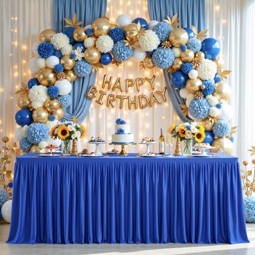 Royal Blue Polyester Table Clothes for 4 Foot Rectangle Tables, Wrinkle Free Fitted Table Cover 4ft Stretch Tablecloths with Skirt for Parties Weddings Birthday Banquet Baby Shower - Image 3