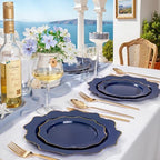 WDF 200pcs Blue Plastic Plates - Navy Blue Plates Disposable - Heavy Duty Plastic Plate for Weddings/Parties/Birthday/Independence Day/Father's Day - Image 4