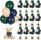 Whaline 12 Sets Bear Balloon Stand Kit for Table Centerpiece Baby Shower Party Decoration 90Pcs Green Blue Beige Latex Balloon Stick Holder with Base for Birthday Gender Reveal by Whaline