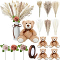 4 Sets 125 Pcs Bear Baby Shower Table Centerpiece with Bear Stuffed Animals Brown Dried Pampas Grass Artificial Flower Plastic Vase for Boho Wedding Bridal Reveal Birthday Baby Shower Decor by Relaxgiant