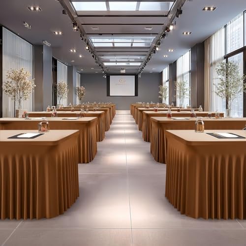 Wish Care 2 Pack Brown Spandex Table Clothes for 6 Foot Rectangle Tables, 6FT Wrinkle Free Fitted Tablecloths Ruffles Design Table Cover for Party, Banquet, Wedding and Events - Image 7