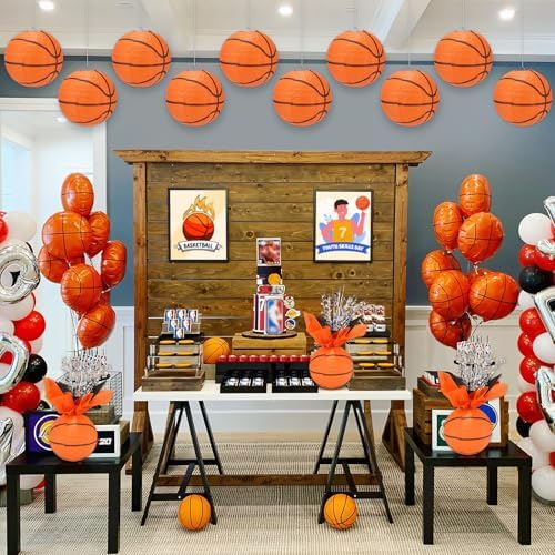 72 Pieces Basketball Paper Lanterns Centerpieces Decorations Basketball Lanterns Table Centerpieces with Metallic Foil Centerpiece Wrapping Paper and Ribbons for Birthday Party (72 PCS，Basketball) - Image 6