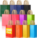 100 PCS Small Gift Bags with Handles, 5.91"x3.15"x8.27" Party Favor Bags, 12 Colored Goodie Bags for Birthday Party, Kraft Paper Gift Bags Bulk for Wedding, Baby Shower, Celebrations, Party Supplies by Unknown