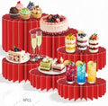 6Pcs Buffet Risers, Food Risers for Table, Foldable Cake Display Stands, Tall Cardboard Cupcakes Stand for Show Catering Desserts Jewelry Wedding Birthday Party Decoration (Glitter Red) by Unknown